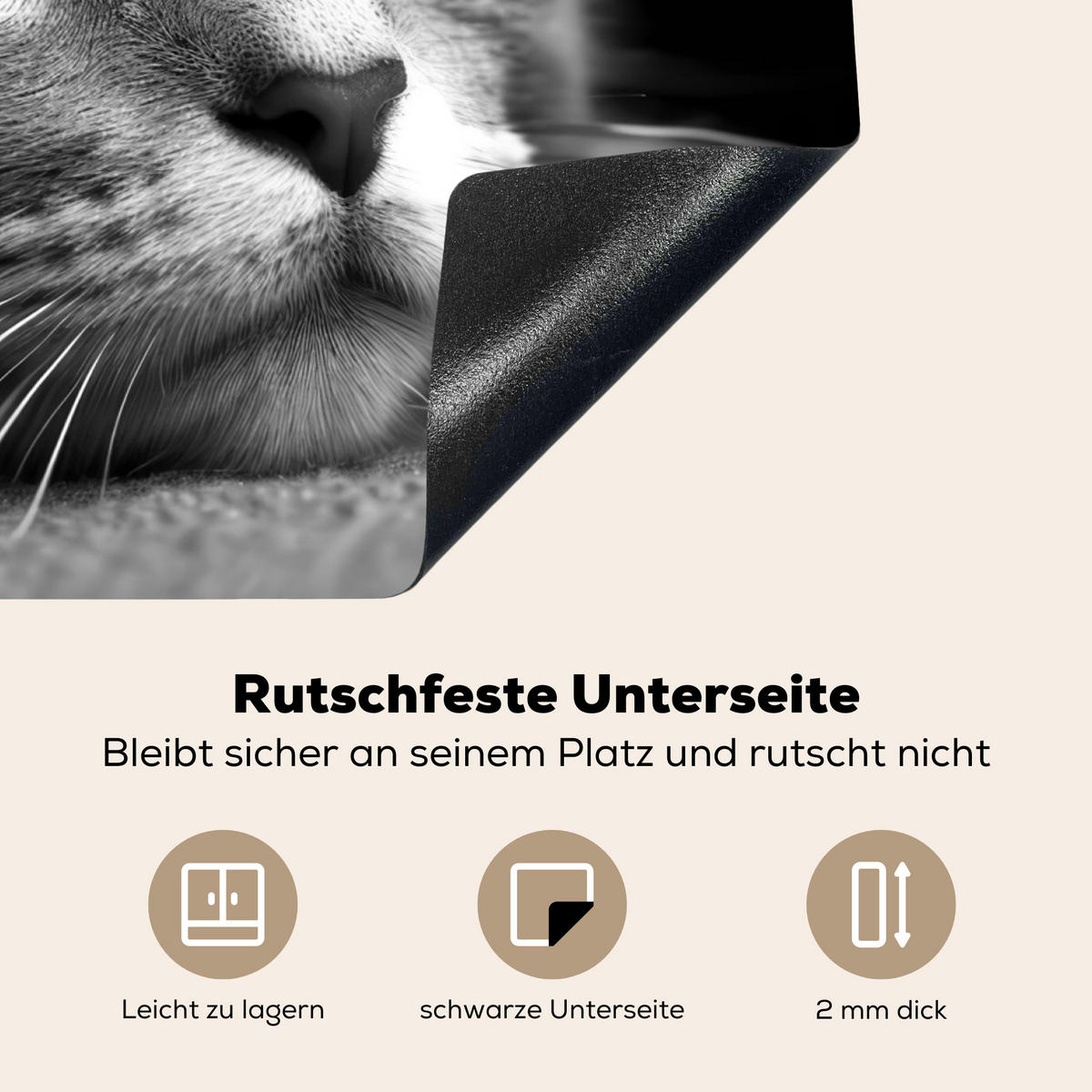 HERDABDECKPLATTE Katze - Grau - Tiere - Katze Herdabdeckung Induktionsfeld 65x52 cm - Grau, Kunststoff (65/52/0.2cm) - MuchoWow