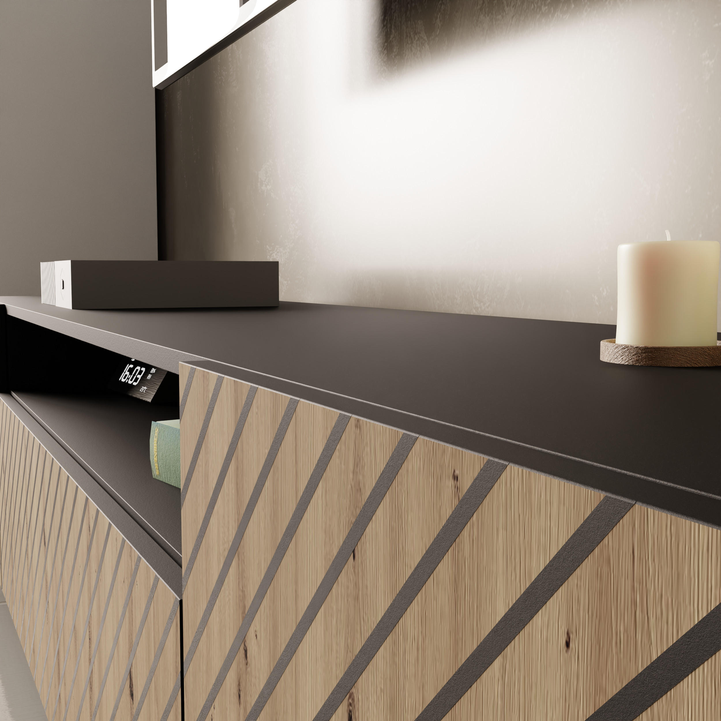 TV-SCHRANK SENTO - Schwarz/Eiche Artisan, Holzwerkstoff (200/40/41cm) - Meblini