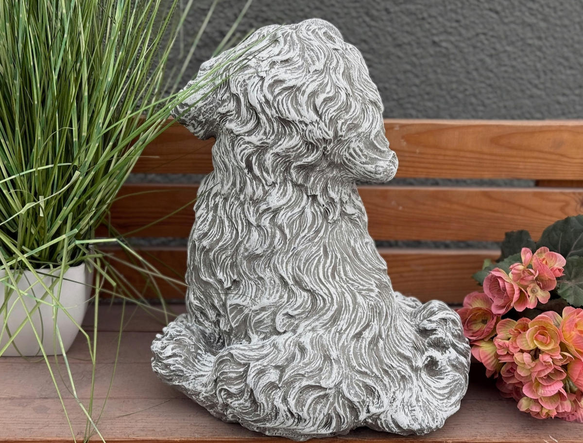 STEINFIGUR Labradoodle Charly groß frostfest – niedlicher Doodle-Welpe Gartendeko Steinguss - Grau, Stein (30/37/30cm) - stoneandstyle