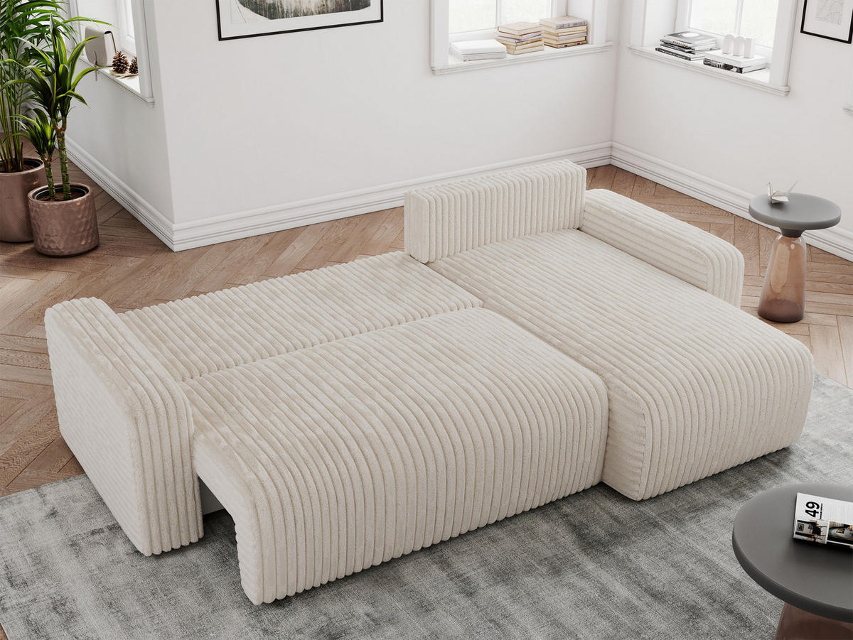 ECKSOFA ARGOS Beige Cord - Beige/Schwarz, Kunststoff/Textil (245/150cm) - MKS