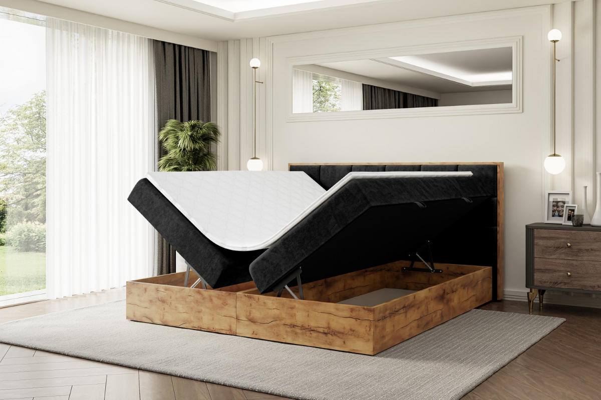 BOXBETT mit Matratze H4 und Lattenrost - LOLLI2 - 200x200 - Schwarz - Schwarz, Holzwerkstoff/Kunststoff (200/200cm) - ALTDECOR