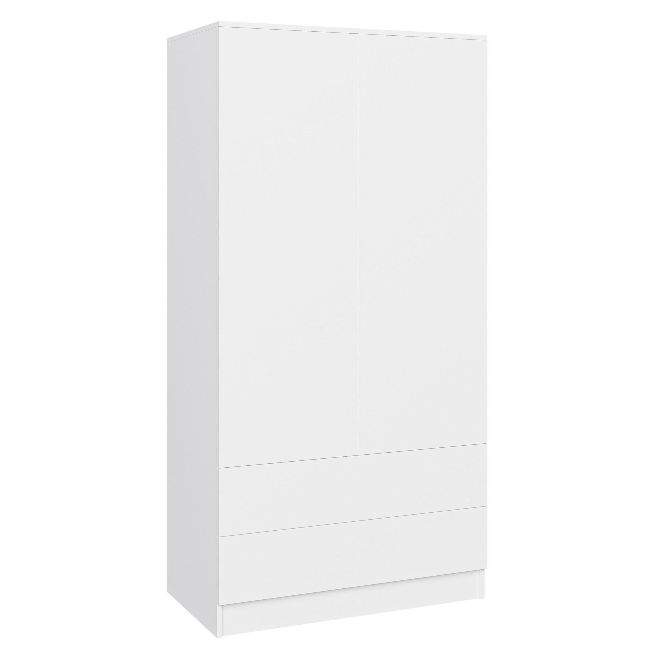 DREHTÜRENSCHRANK Look mit 2 Türen und Schubladen, 90 cm, Weiß - Weiß, Holzwerkstoff (90/180/50cm) - Beautysofa