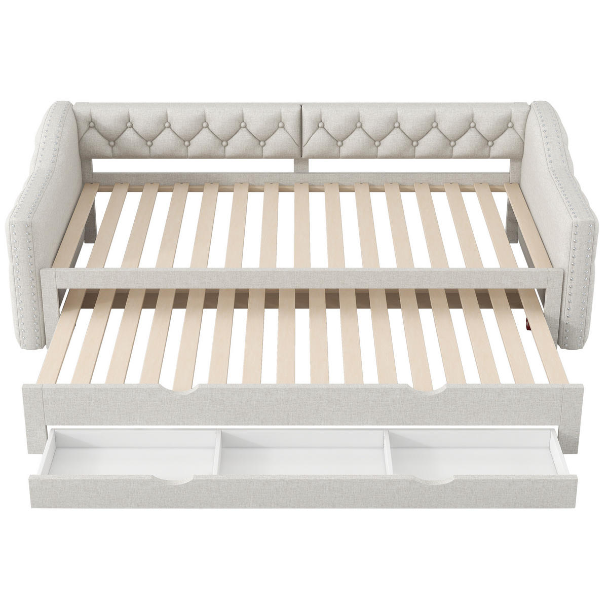 POLSTERBETT 140/200 cm aus MDF und Sperrholz mit Leinenbezug LED-Beleuchtung und Stauraum Beige - Beige, Holzwerkstoff (140/200cm) - Modenvie