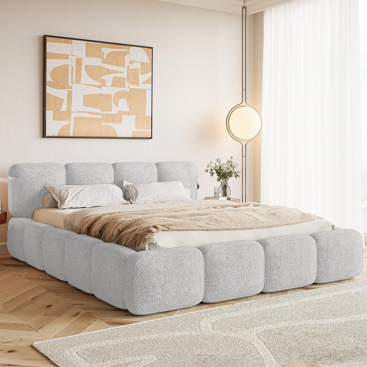POLSTERBETT BALMONTE 140x200 cm, Hellgrau - Hellgrau, Textil (200/140cm) - Fedve
