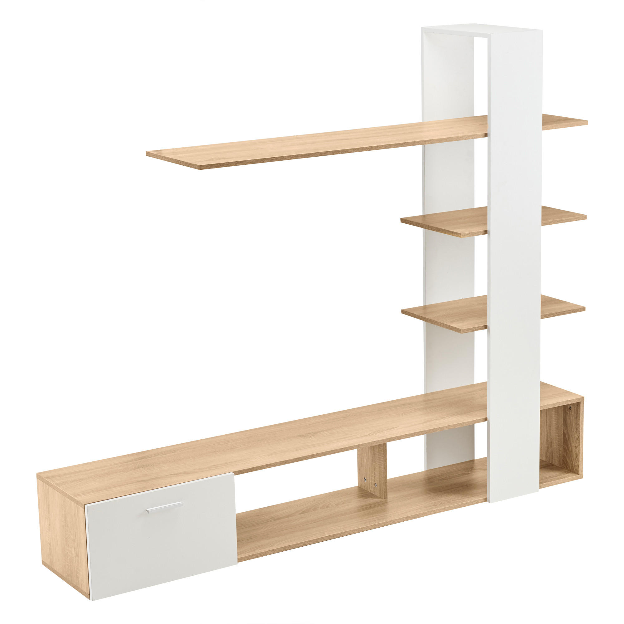 TV-WANDSCHRANK Weiß-Holzoptik aus Spanplatte 180 × 33,5 × 151,5 cm - Weiß, Holzwerkstoff (180/151.5/33.5cm) - Luhomfu