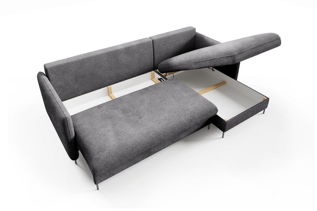 ECKSOFA Belis Boucle in Grau, Schlafsofa - Grau, Holzwerkstoff/Textil (216/165cm) - Bettso