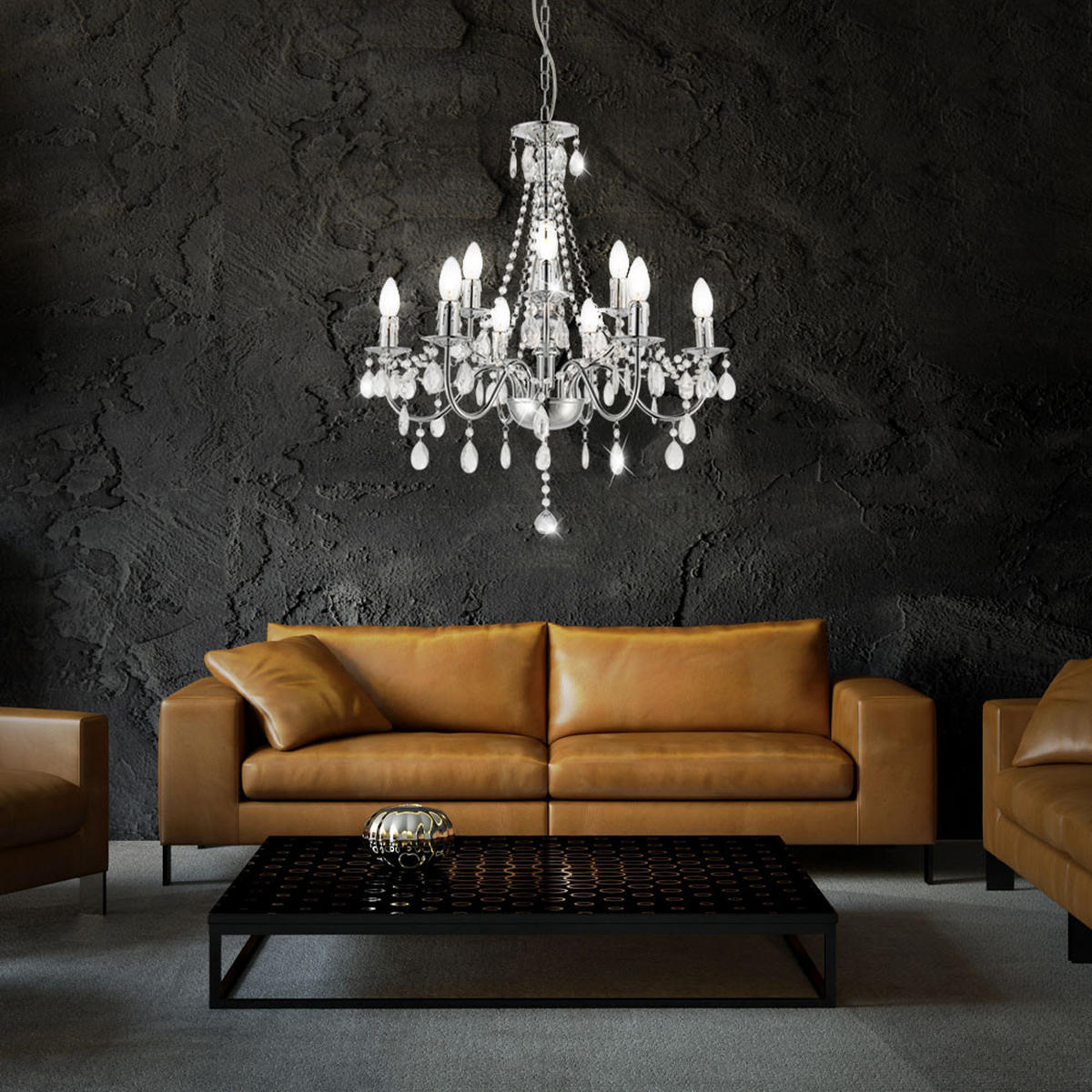 KRONLEUCHTER WILLIAM Chrom Silber Kristalloptik - Silberfarben, Metall (63/63/153cm)