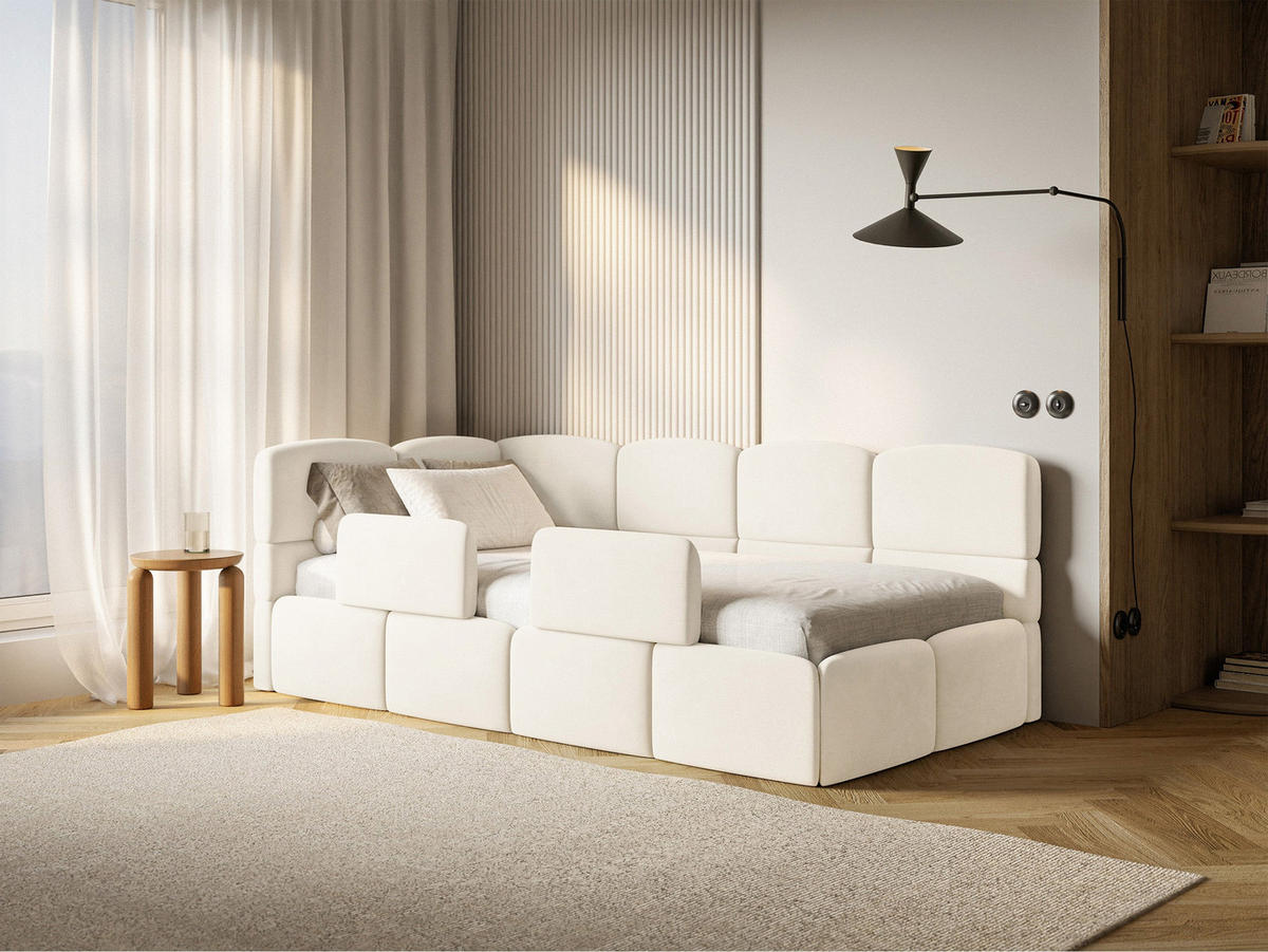 DETSKÁ POSTEĽ Cloudy krémová 90x200 cm, s matracom a zábranou, záhlavie vľavo, zamat - čierna/krémová, textil/plast (90/200cm) - Selsey