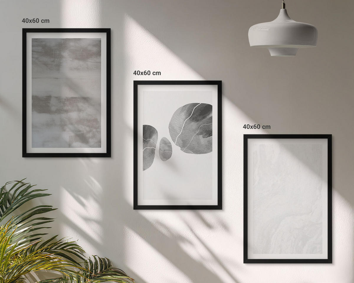 BILDER SET 3er Set - 40x60 cm Schwarzer Rahmen - Abstrakte moderne Strukturen - Schwarz, Kunststoff (40/60cm) - TULUP