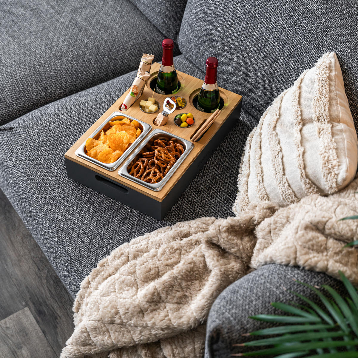 COUCHBAR mit abnehmbarem Deckel, Bambus, grau - Grau, Holz (26/8/40cm) - eluno