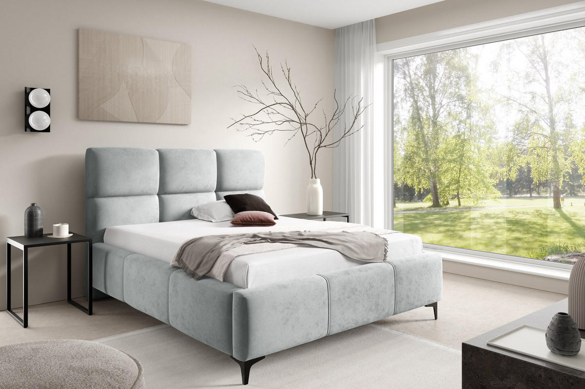 POLSTERBETT SENTO, 180x200 cm, Doppelbett mit Bettkasten, Velourstoff, Frabe: Hellgrau - Hellgrau, Holz/Textil (180/200cm)