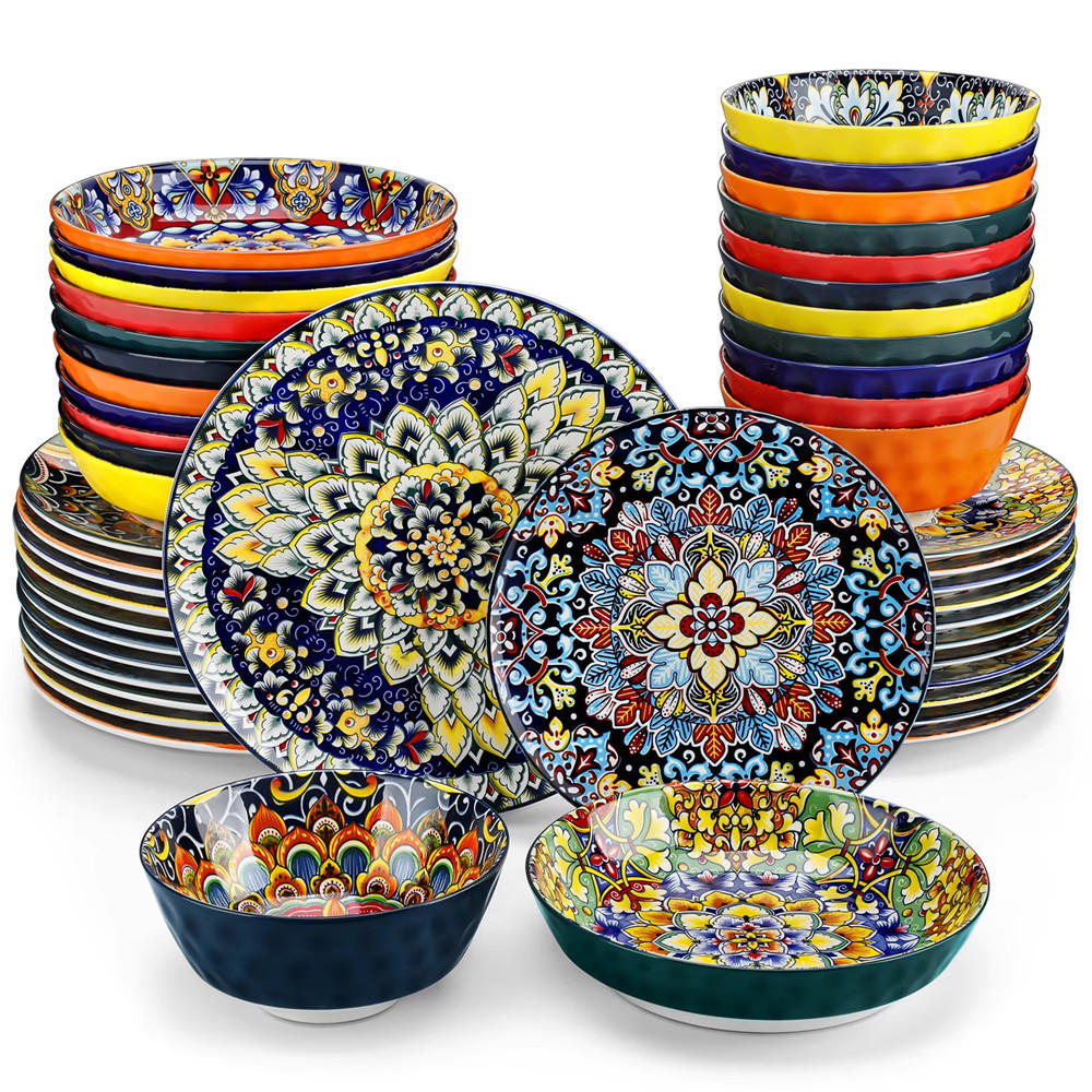 KOMBISERVICE 48-teilig Steinzeug Geschirrset Böhmischer Stil - Multicolor, Keramik (27.2/2.3/27.2cm) - Kaket