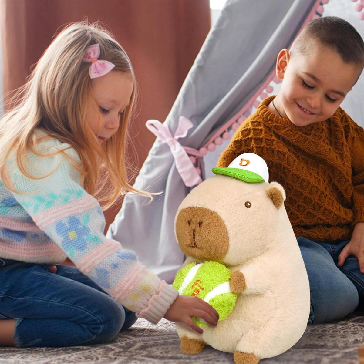 STOFFTIER Capybara mit Tennisball 25 cm - Braun, Textil (12/25cm)