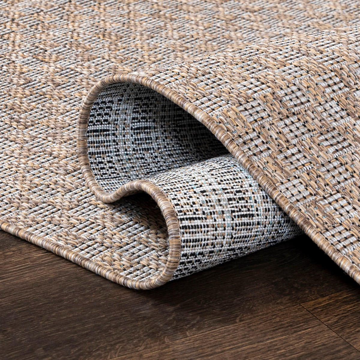 TEPPICH Braun In-Outdoor Geometrisch, Einfarbig - Rund,Kurzflor,Modern,Minimalistisch - 150 x 150 cm - Creme/Braun, Textil (150/150cm) - Mazovia