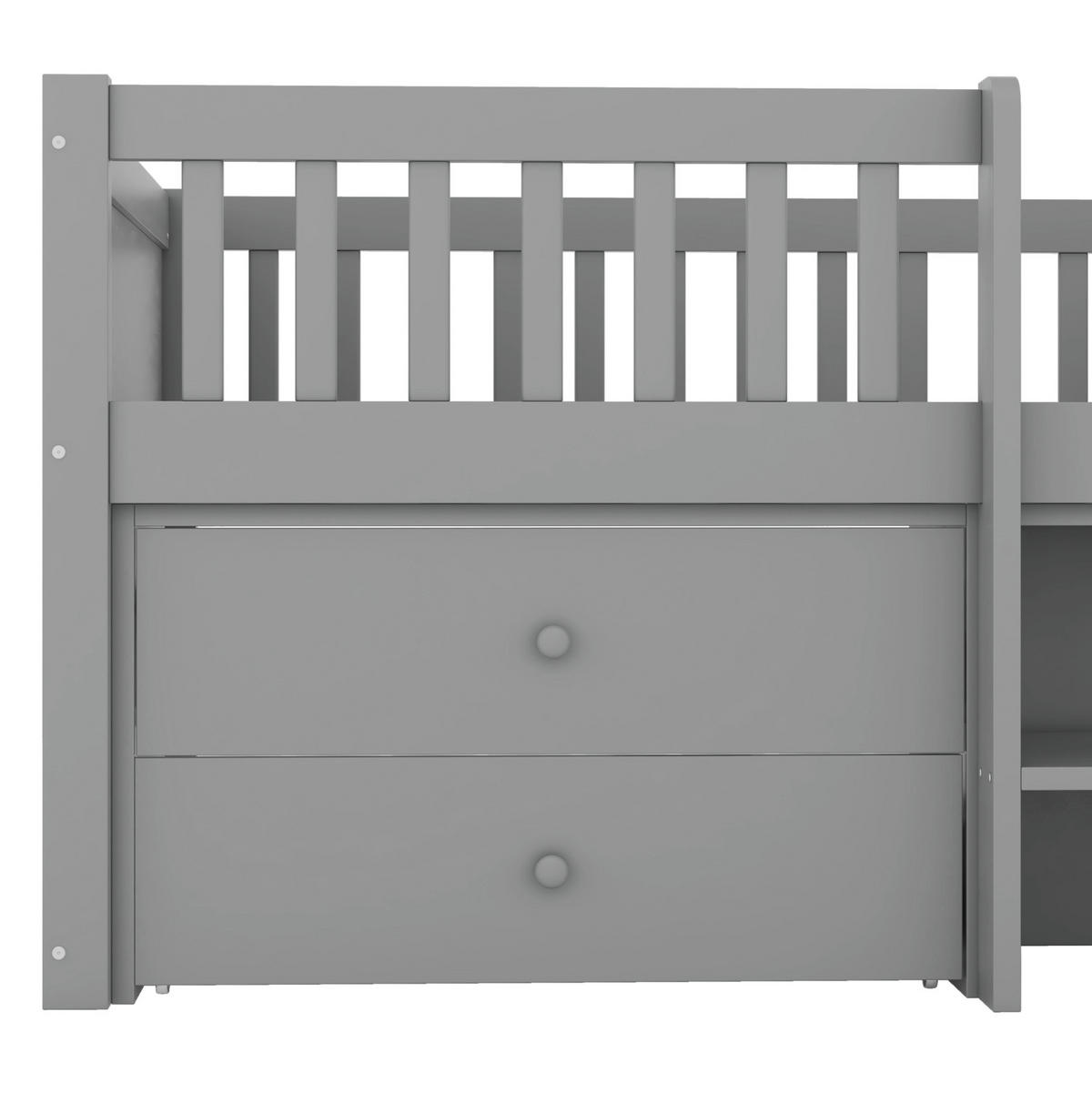 HOCHBETT 90/200 cm Grau aus Kiefernholz und MDF mit 4 Schubladen - Grau, Holz (90/200cm) - OKMYHOME