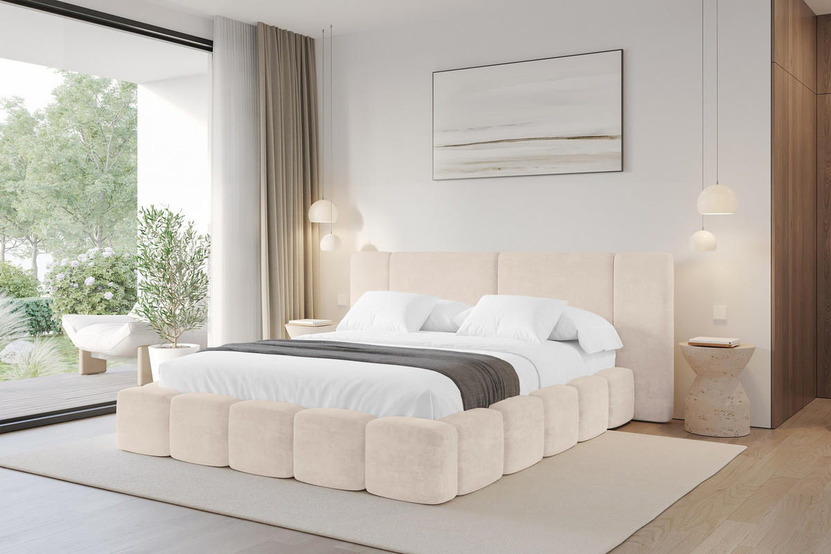 POLSTERBETT mit Bettkasten und Lattenrost, Bett mit Matratze H3/H4 - NILO 140x200 Beige - Beige, Holzwerkstoff/Textil (140/200cm) - ALTDECOR
