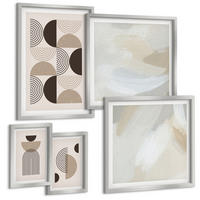 BILDER SET 5er Set - 50x50 cm & 20x30 cm & 40x60 cm Silberner Rahmen - Abstrakte geometrische Muster - Silberfarben, Kunststoff (40/60cm) - TULUP