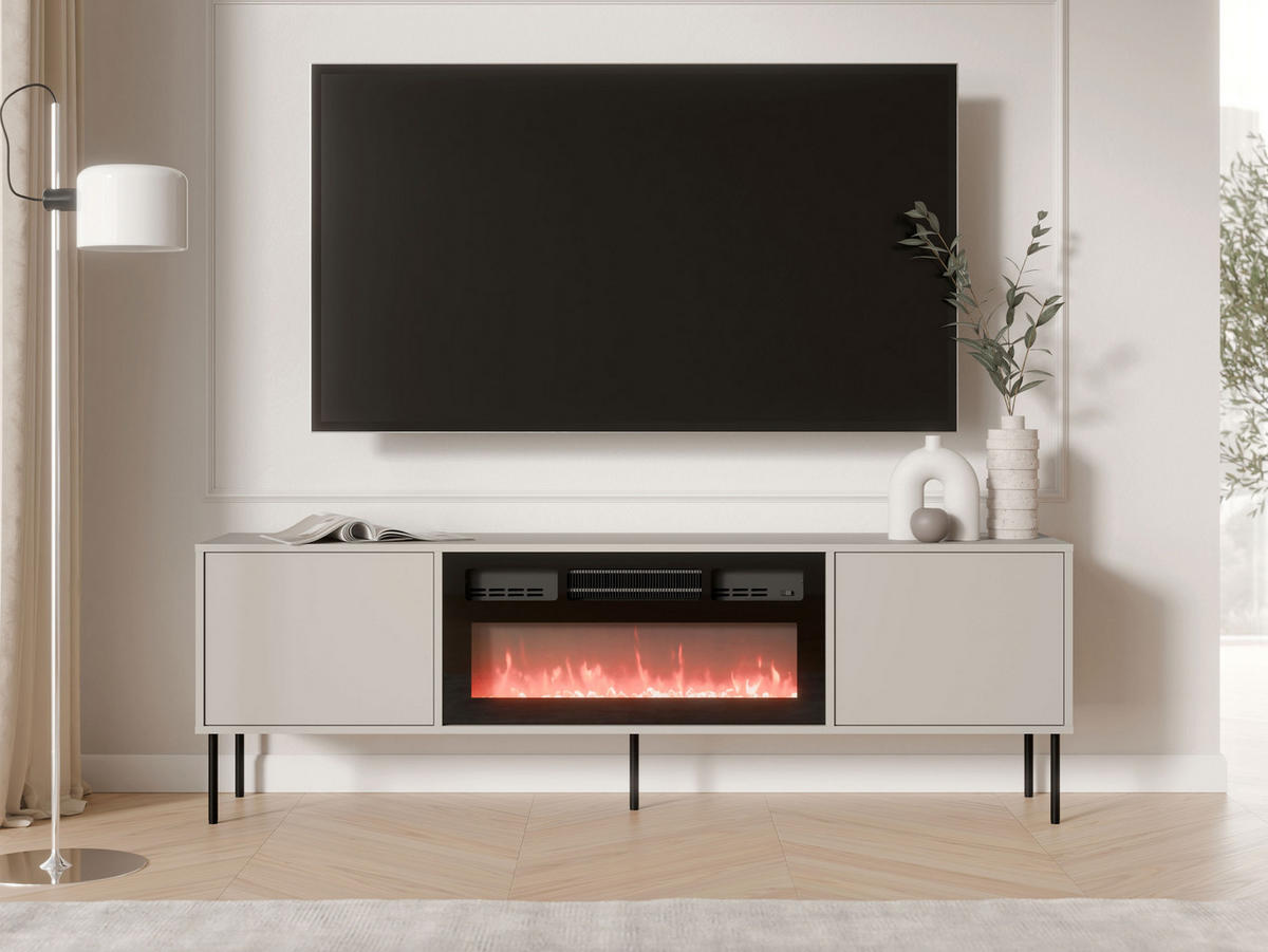 TV-LOWBOARD Domi 180 2D EF mit Kamin - Kaschmir/Schwarz, Holzwerkstoff/Metall (183/60/40cm) - MIRJAN24