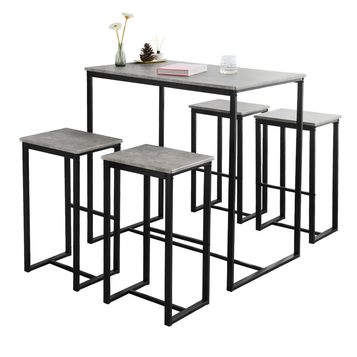 BARTISCH + 4 x BARHOCKER - Grau, Holzwerkstoff (100/96/60cm) - SoBuy