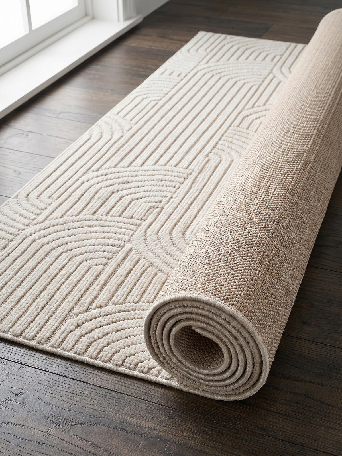 TEPPICH Flachgewebe LANGAU in Creme, mit geometrischen Bögen, 80 x 250 cm - Beige, Textil (80/250cm) - KADIMA DESIGN
