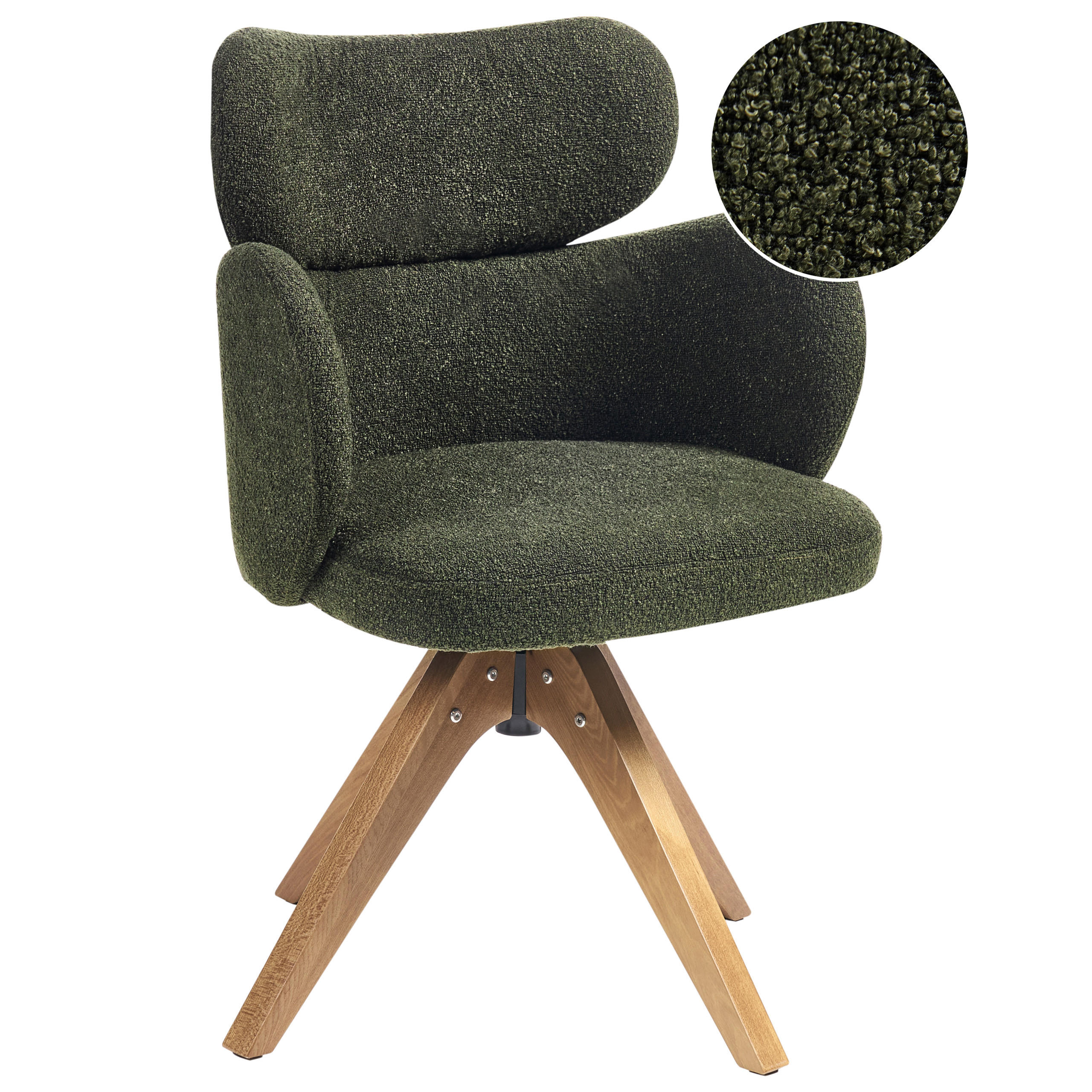 ESSZIMMERSTUHL drehbar Bouclé Dunkelgrün Marcy - Braun/Grün, Textil (60/85/66cm) - Beliani
