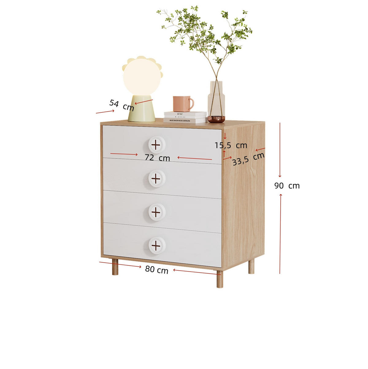 KLEIDERSCHRANK- und Kommoden-Set aus MDF 80x50x150 cm & 80x54x90 cm Natur/Weiß mit Acryl Türen und 4 Schubladen - Weiß, Holzwerkstoff (160/150/50cm) - Modfu
