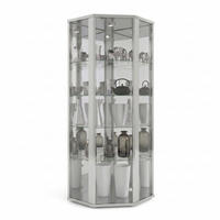 ECKVITRINE 56,5/56,5/176 cm mit Spiegel, LED & Schloss - Transparent/Silberfarben, Glas/Holzwerkstoff (56.5/176/56.5cm) - K-Möbel