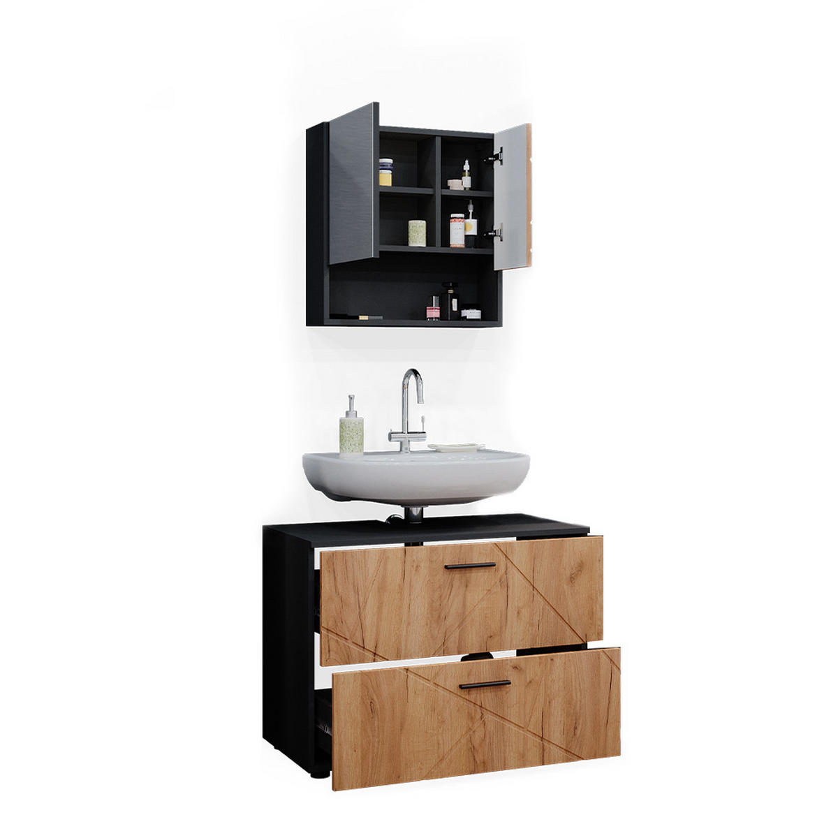 BADMÖBEL-SET Irma Goldkraft Eiche/Anthrazit 2 Teile - Honigeiche/Anthrazit, Holzwerkstoff (80/58.6/41cm) - Vicco