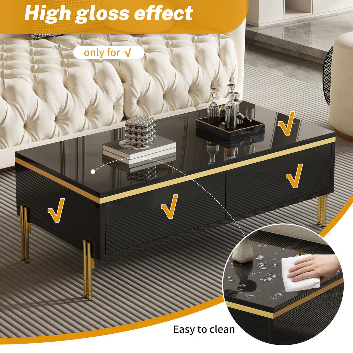 COUCHTISCH 100/50/36 cm in Schwarz aus Spanplatte mit Stauraum und Metallbeinen - Schwarz, Holzwerkstoff (100/50/36cm) - OKMYHOME