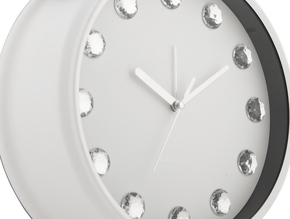 WECKER Glam Diamonds XL 23.5/23.5/30.5 cm - Weiß, Metall (23.5/30.5/23.5cm) - Karlsson