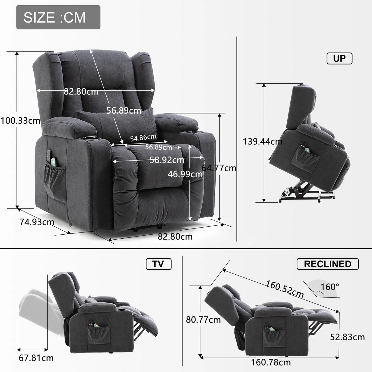 RELAXSESSEL Aufstehhilfe Stoff Blau - Blau, Textil (82.8/100.33/74.93cm) - Kaket