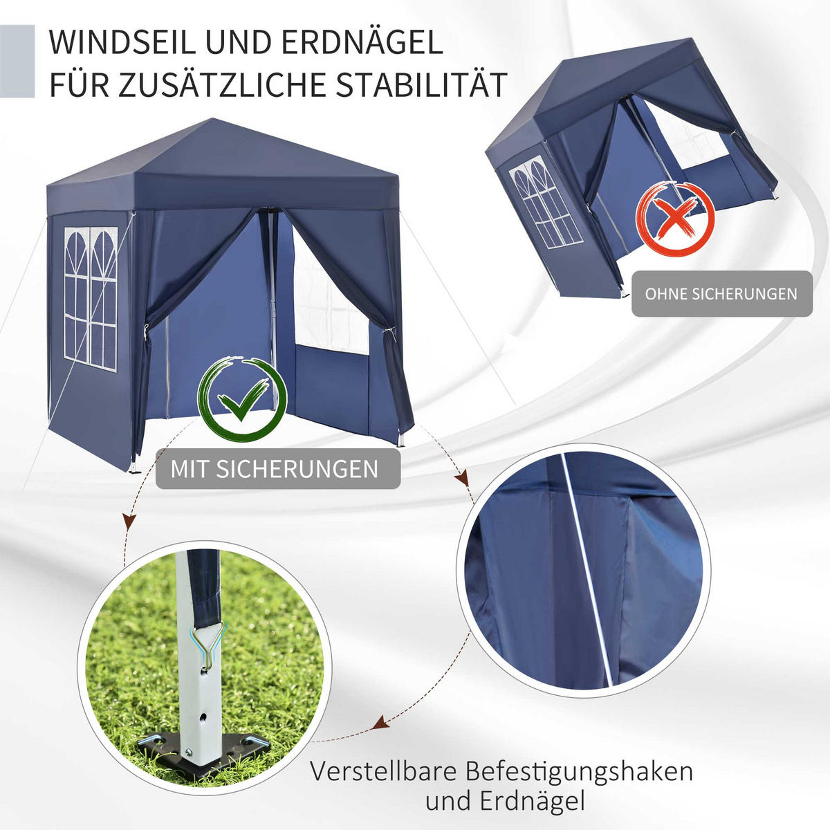 FALTPAVILLON, Weiß+Schwarz, Stahl, Oxford-Stoff - Blau, Metall (200/240/200cm) - Outsunny