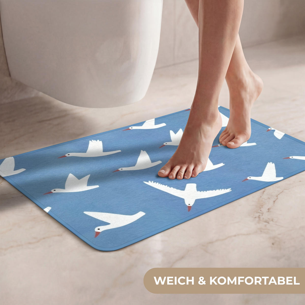 WC PŘEDLOŽKA Ptáci - bílá - vzor 60x40 cm - modrá, textil/plast (60/1cm) - OnlyWow