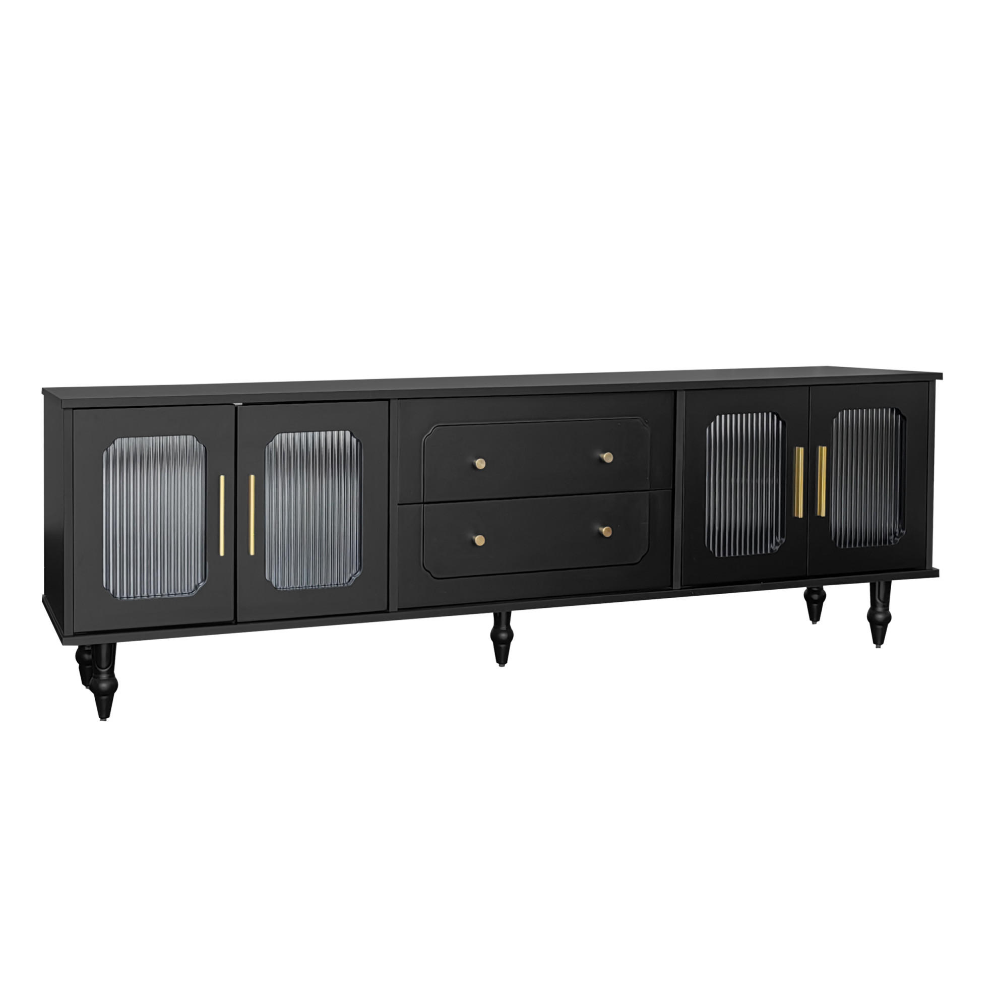 TV-MÖBEL mit Glastüren und Schubladen 177 x 38 x 55,5 cm Schwarz - Schwarz, Holzwerkstoff (38/55.5/175cm) - Beauniv