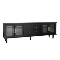 TV-MÖBEL mit Glastüren und Schubladen 177 x 38 x 55,5 cm Schwarz - Schwarz, Holzwerkstoff (38/55.5/175cm) - Beauniv