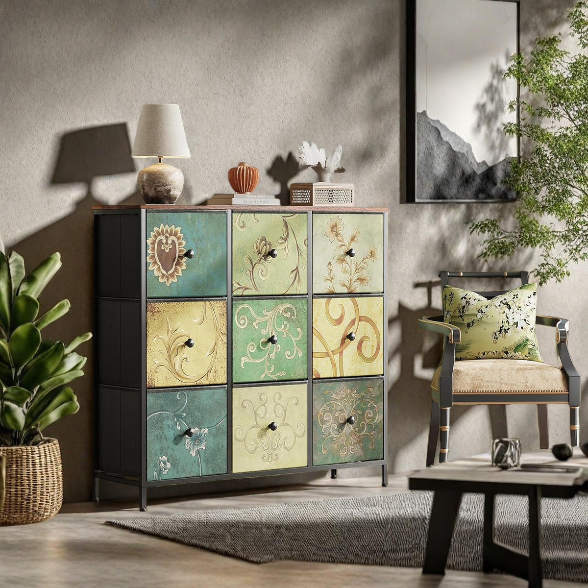 KOMMODE im Retro-Stil mit 9 Schubladen & Metallrahmen - Multicolor, Holzwerkstoff (30/86.5/100cm) - SHOPENTRA