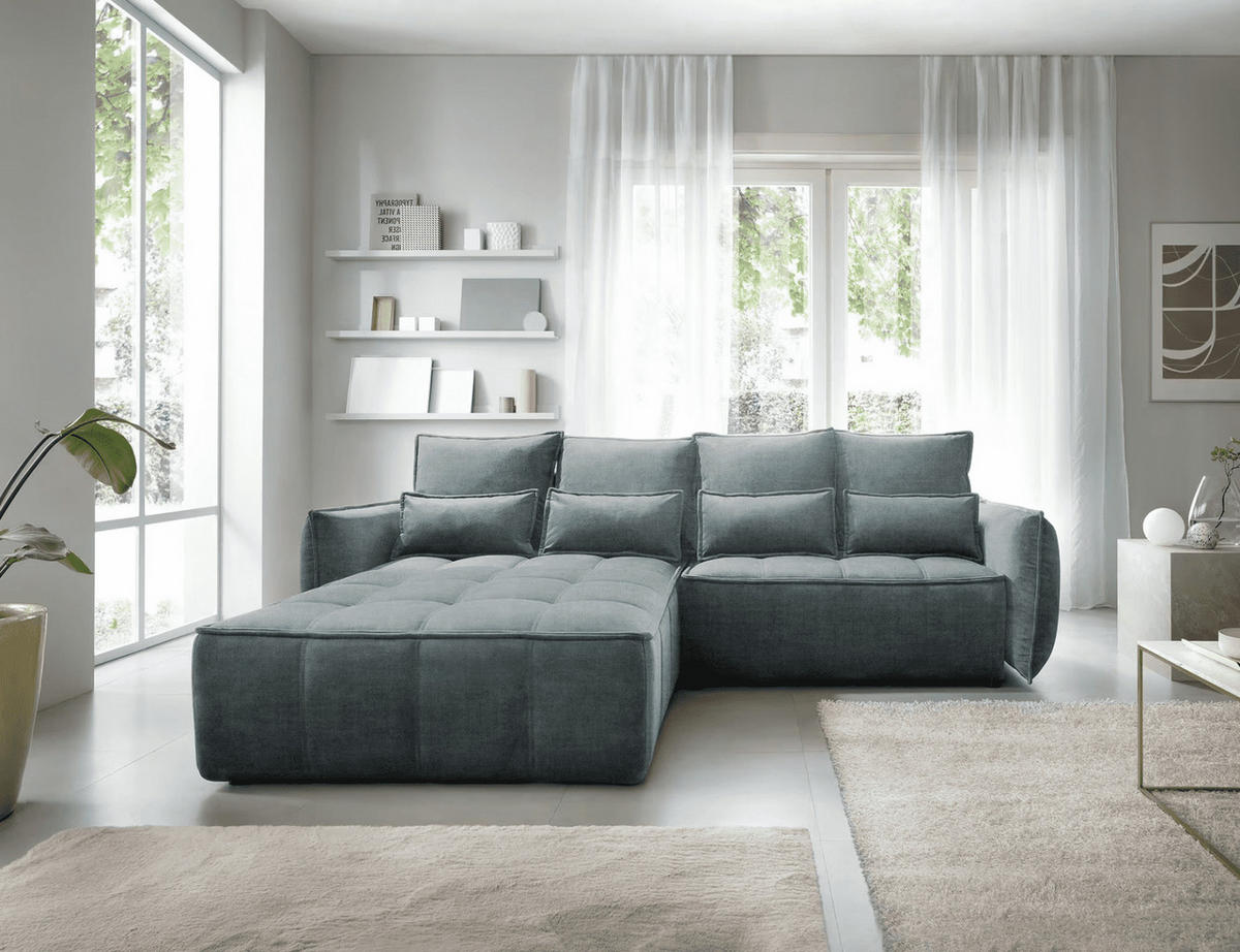 ECKSOFA mit Schlaffunktion und Bettkasten - Grün, Textil (265/196cm) - Eltap