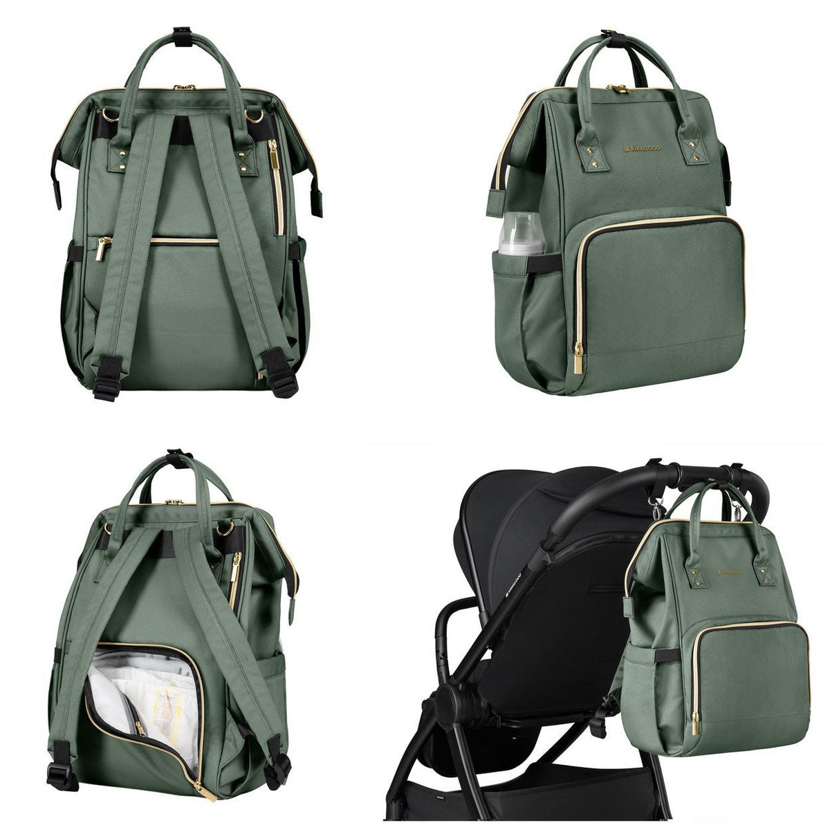 WICKELTASCHE Siena tannengrün Wickelunterlage, Thermo-Flaschenfächer, wasserabweisende Tasche - Schwarz, Textil (21/42/27cm) - Kikka boo