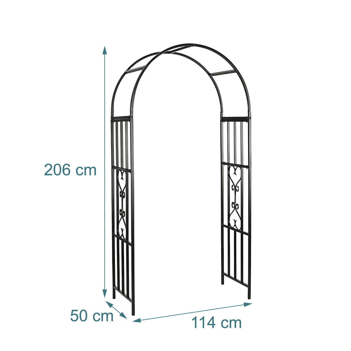 ROSENBOGEN Schwarz Metall pulverbeschichtet Herzdekor 206 cm - Schwarz, Metall (50/206/114cm) - Relaxdays