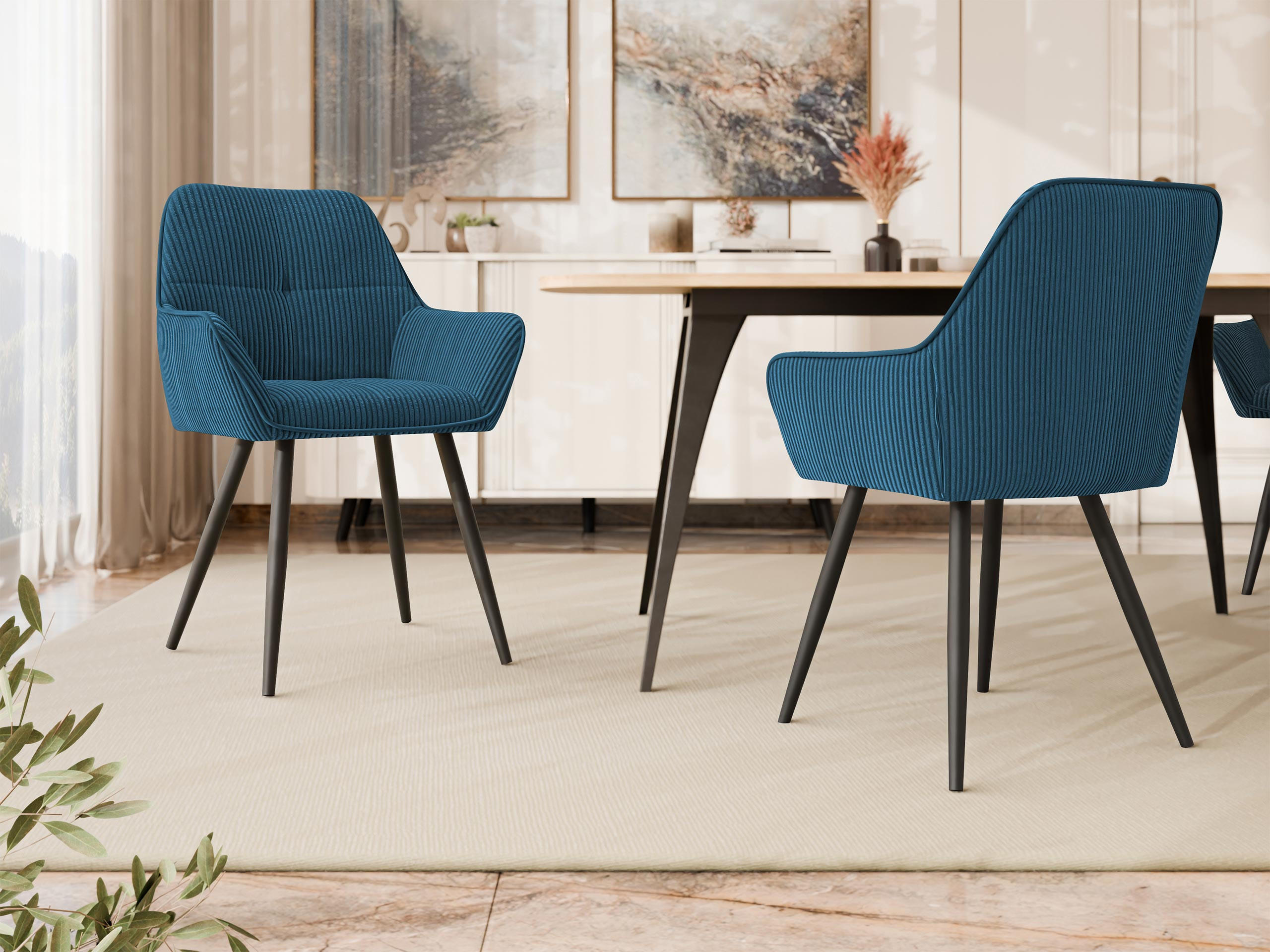 STUHL 2er-Set Archon (2 Stück) - Blau/Schwarz, Textil/Metall (64/86/61cm) - MIRJAN24