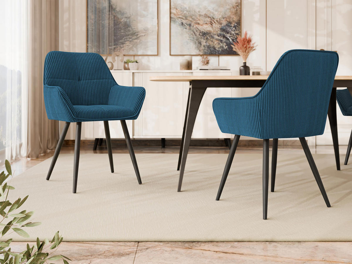 STUHL 2er-Set Archon (2 Stück) - Blau/Schwarz, Textil/Metall (64/86/61cm) - MIRJAN24