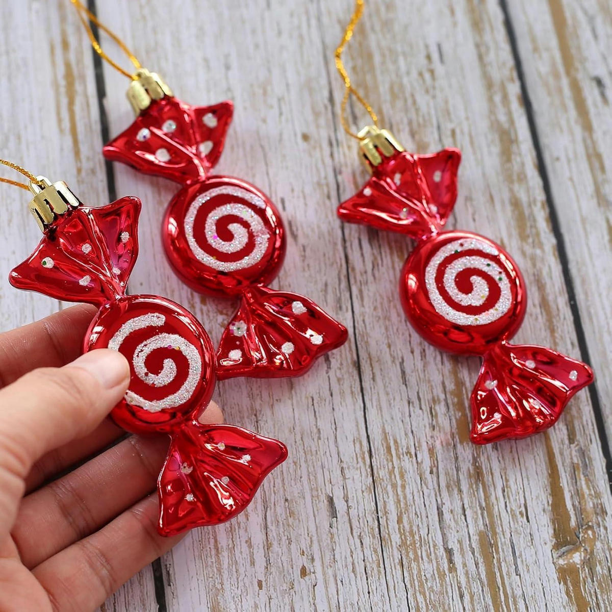 WEIHNACHTSBAUMSCHMUCK 12-teiliges Set Süßigkeiten Rot - Rot, Kunststoff (3/1/10cm)