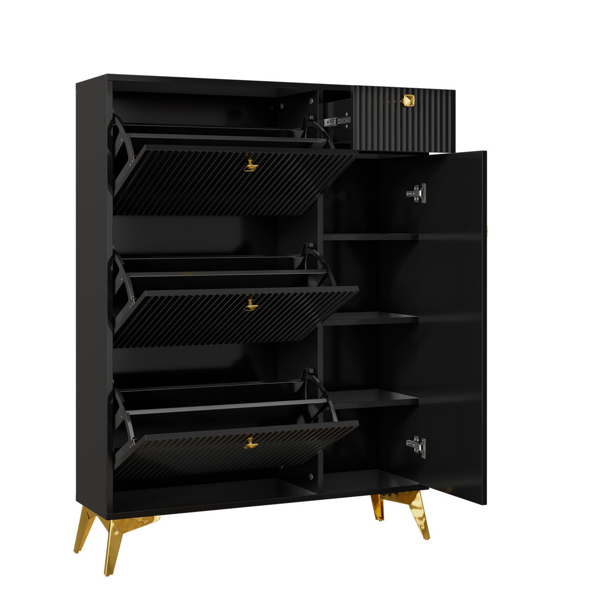 SCHUHSCHRANK aus Spanplatte 90x25x121cm in Schwarz mit Kippsicherung - Schwarz, Holzwerkstoff (90/121/25cm) - Modfu