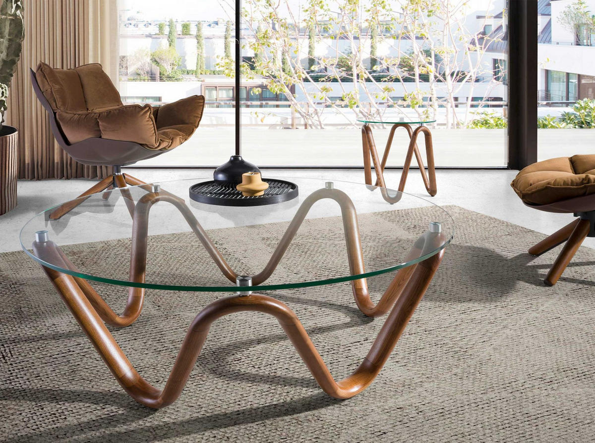 ECKTISCH Rund, Glas, Walnuss 50/ 50/ 51 cm - Transparent/Nussbaumfarben, Glas/Holz (50/50/51cm) - ANGEL CERDA