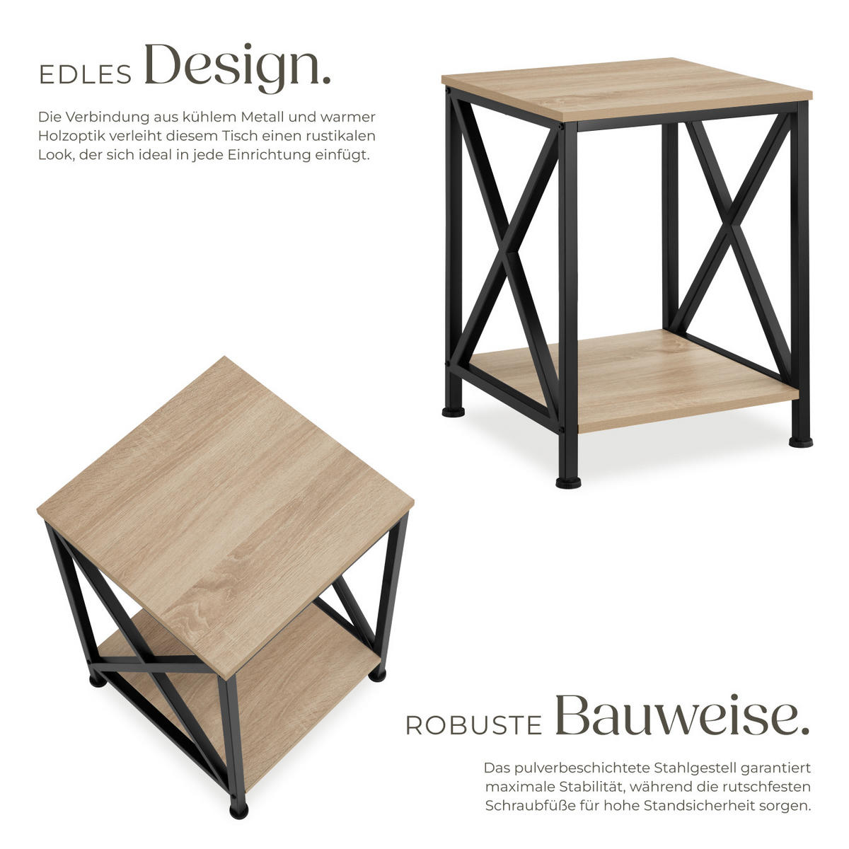 BEISTELLTISCH Carlton,40,5 x 40,5 x 52,5 cm,Industrial Holz hell, Eiche Sonoma - Naturfarben, Holzwerkstoff (40.5/40.5/52.2cm) - tectake