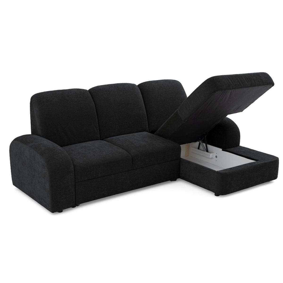 ECKSOFA VIBE S Rechts mit Schlaffunktion 130x202 Chenille Anthrazit - Anthrazit/Schwarz, Holz/Kunststoff (156/255cm) - Muffo