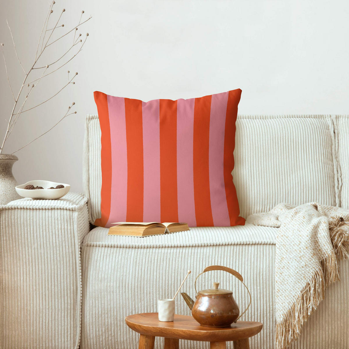 KISSENBEZUG PopArt Sommer Streifen Rosa Orange 40/40 cm - Rosa, Textil (40/40cm) - Bilderwelten