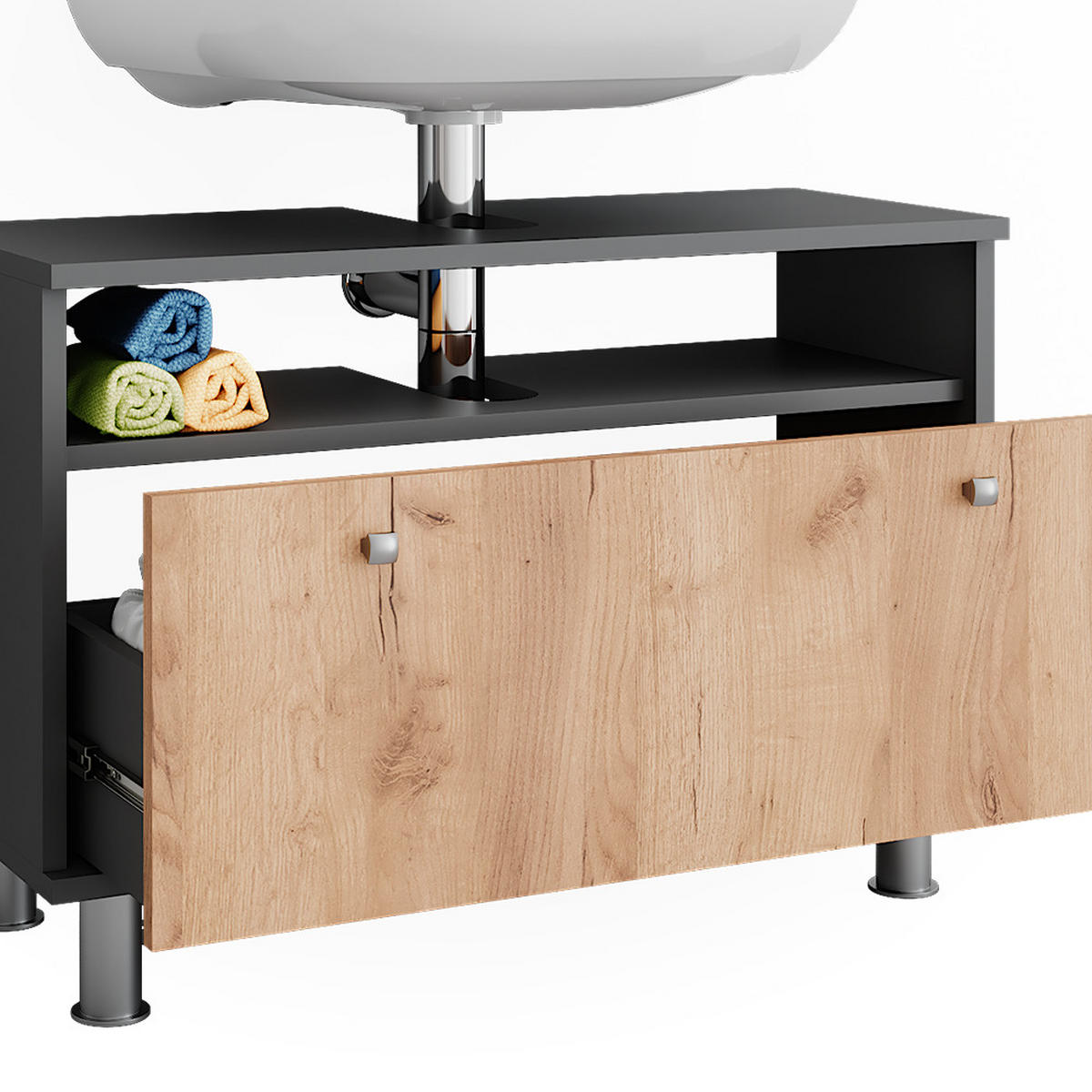 WASCHBECKENUNTERSCHRANK Fynn Anthrazit/Goldkraft Eiche 80.2 x 54 cm mit Schublade - Honigeiche/Anthrazit, Holzwerkstoff (80.2/54/32cm) - Vicco