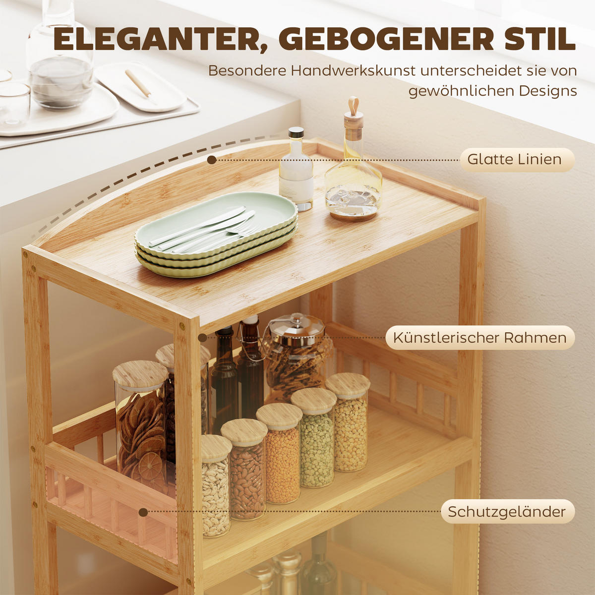 KÜCHENWAGEN Bambus Naturholz - Naturfarben, Holz (30.5/83/53cm) - HOMCOM