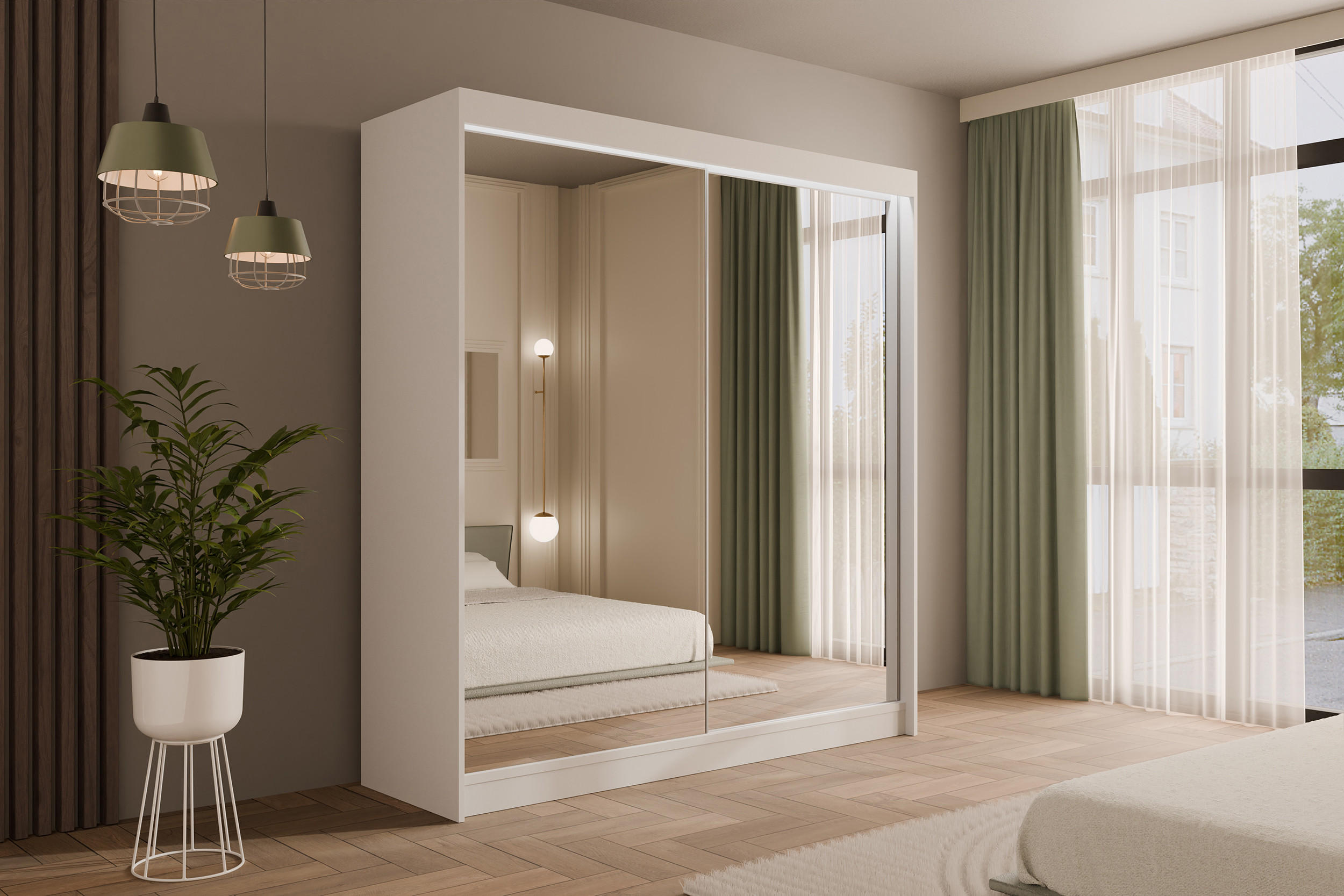 KLEIDERSCHRANK AMOHA mit LED - 200 cm - Weiß - Weiß, Holzwerkstoff (200/215/61cm) - ALTDECOR